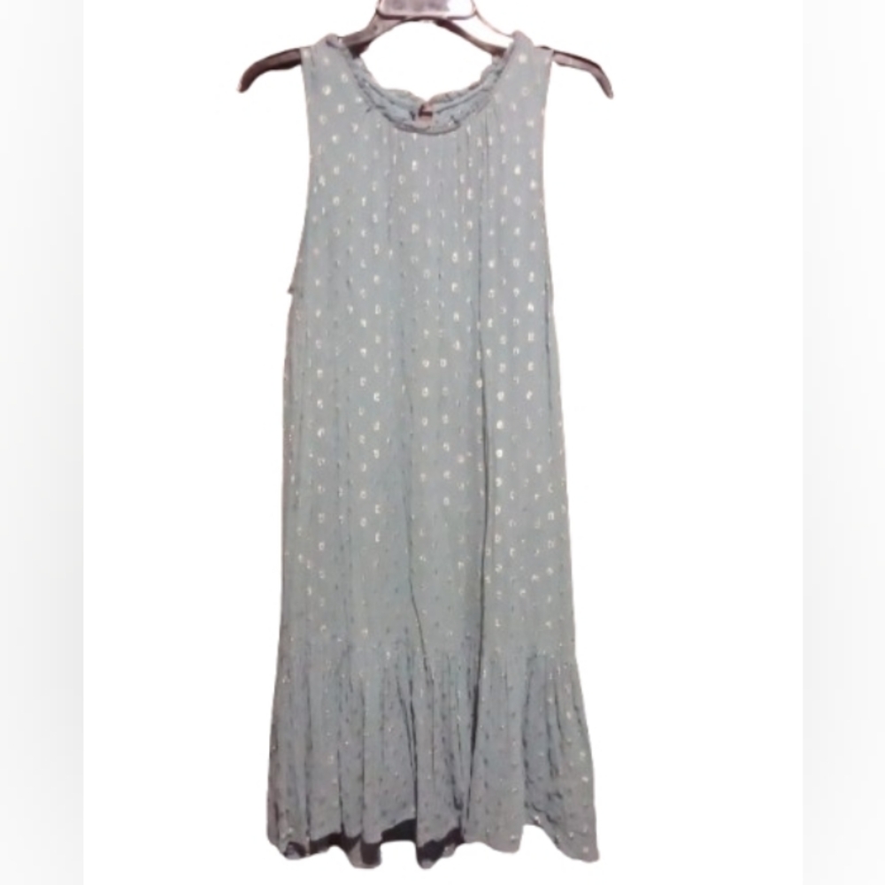 Anthropologie Blue Metallic Dot Sleeveless Dress